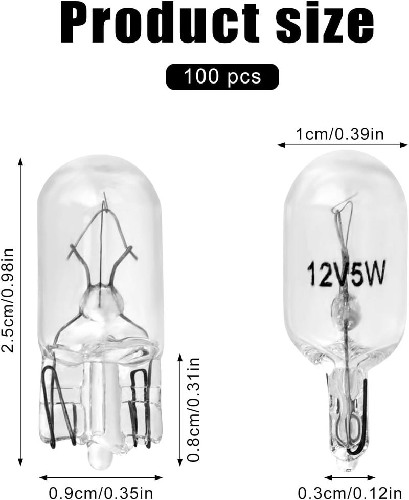 BTFO 100pcs 194 Light Bulb, Clear 194 Led Bulb License Plate Side Marker Lights w5w 1/4 Wedge Base 12V 5W t10 2825 Automotive Tag Car Signal Interior Tail Turn Brake Replacement - Image 2